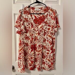 Rose & Olive Floral Blouse - White, Red & Orange